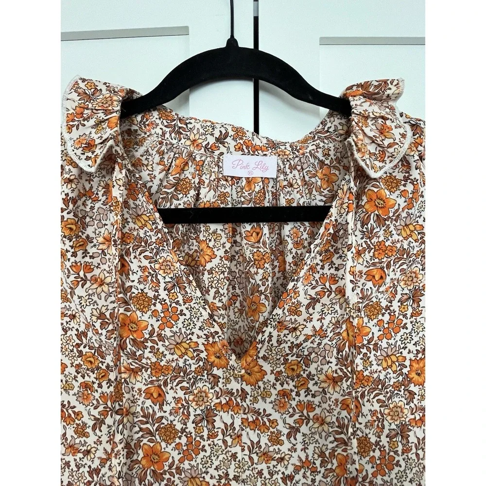 Pink Lily Women's Boho Dress Maxi Orange Floral Flowy Sz XS Cottagecore Country - Picture 2 of 11